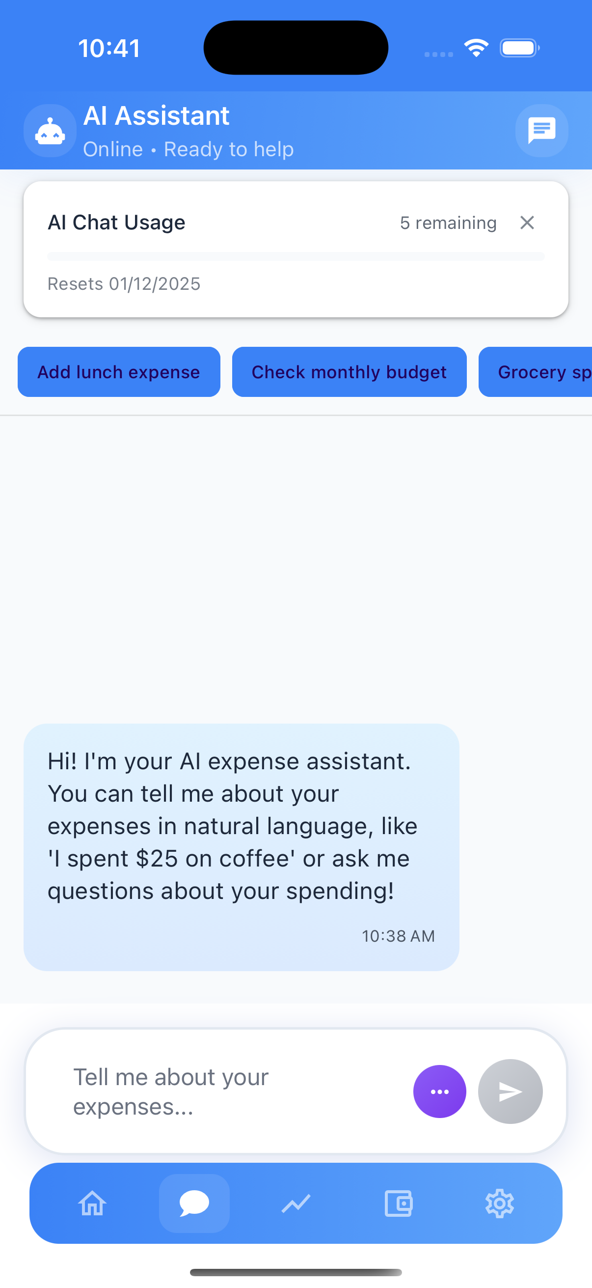 AI Chat Assistant for expense tracking